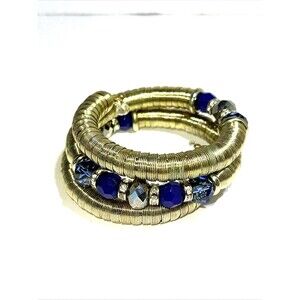 Bracelet Wrap Around Beads Gold Tone Metal Twist Slink E Rhinestoned Spacers